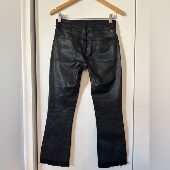 DL1961 Lara Mid Rise Cropped Flare Jeans Black Waxed Raw Hem Sz 27 - Picture 3 of 10